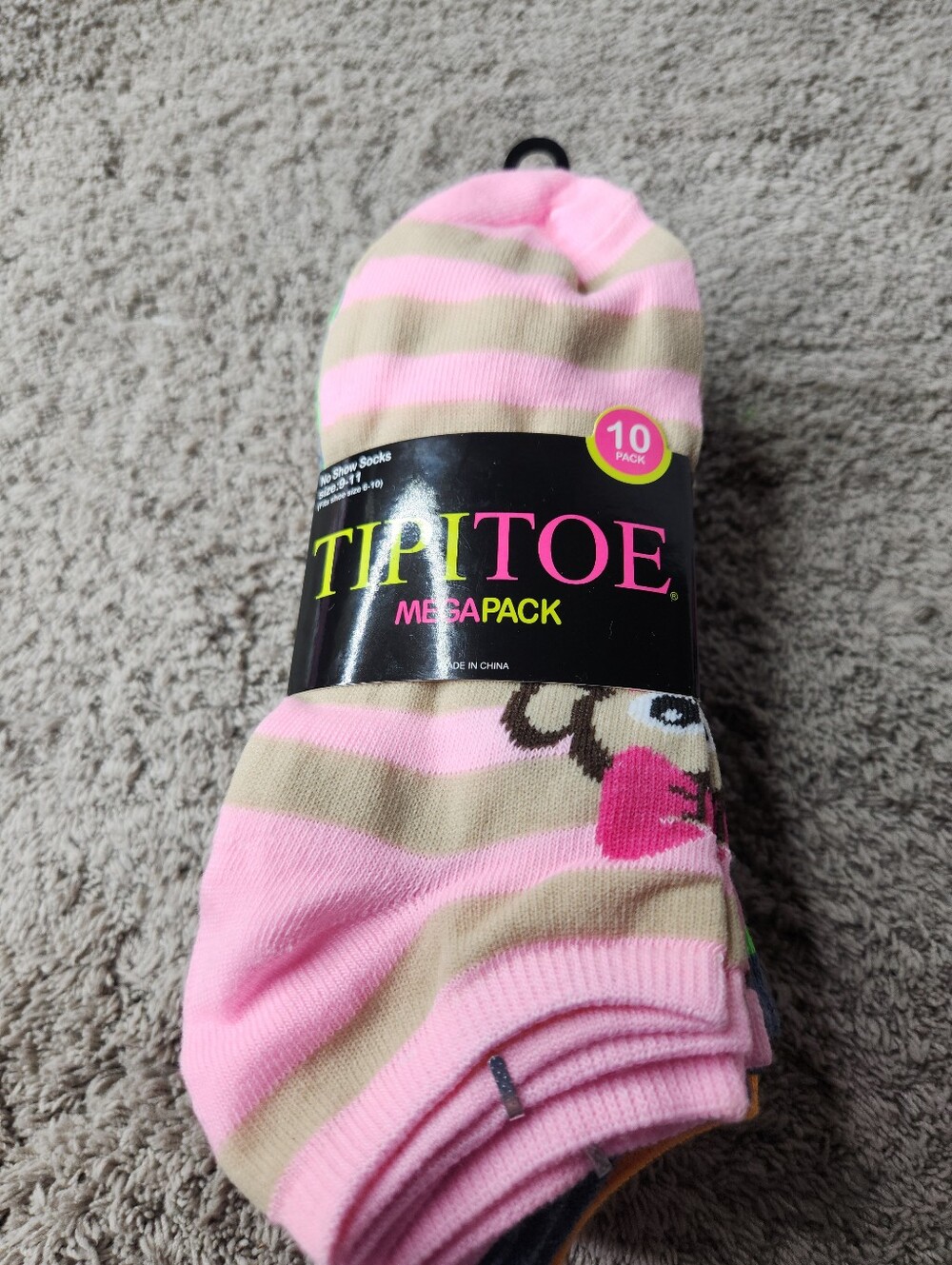 Women's Mega Pack No Show Bright & Colorful Shows - 10 Pack TipiToes Size 9-11